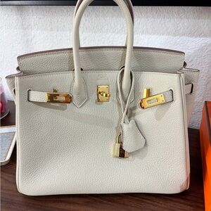 Chic Cream Satchel with Gold Accents